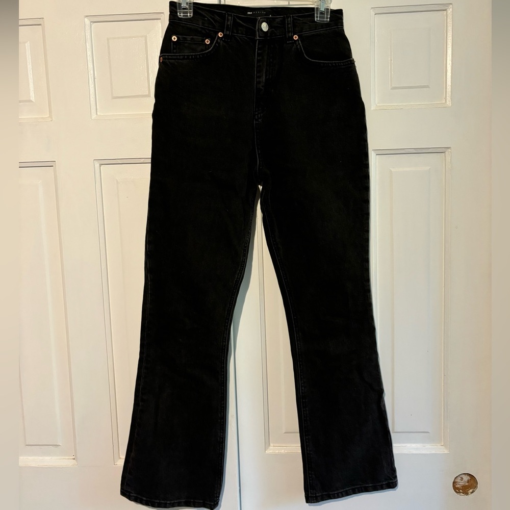 ASOS Design High Waisted Washed Black Flare Jeans